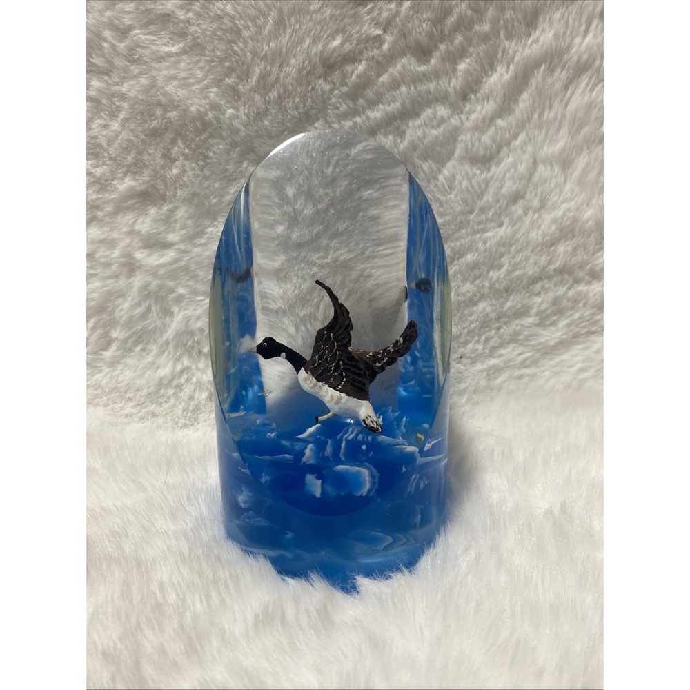 Vintage Lucite Paperweight Goose With White Caps 3” Diameter 5” Tall
